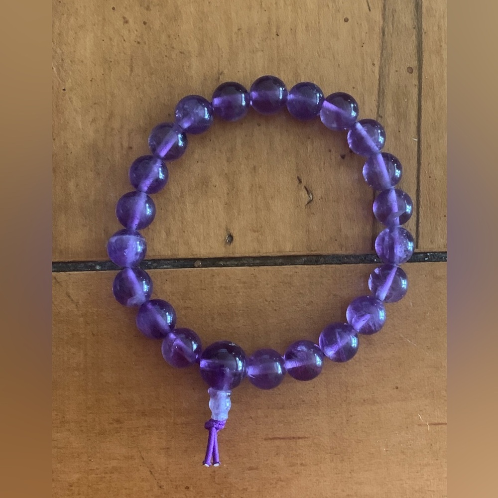 Genuine Amethyst Bead Bracelet 7" Stretchy
